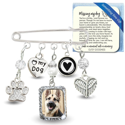 Something Blue Dog Memory Wedding Pin for Bride | Paw Print, Angel Wings & Photo Frame