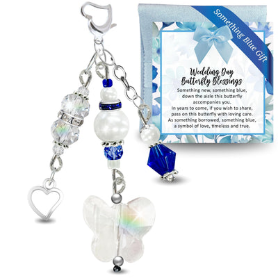 Something Blue Butterfly Kisses Wedding Bouquet Charm for Bride, Bridal Shower Gift