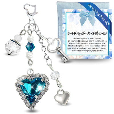 Something Blue Aquamarine Heart Wedding Bouquet Charm for Bride | Key to My Heart