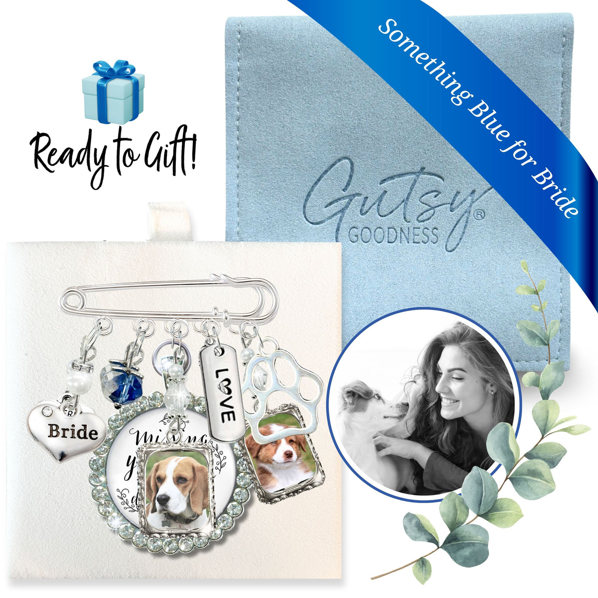 Something Blue Dog Wedding Pin for Bride | Dog Who Can't Attend, Paw Print & Photo Frame