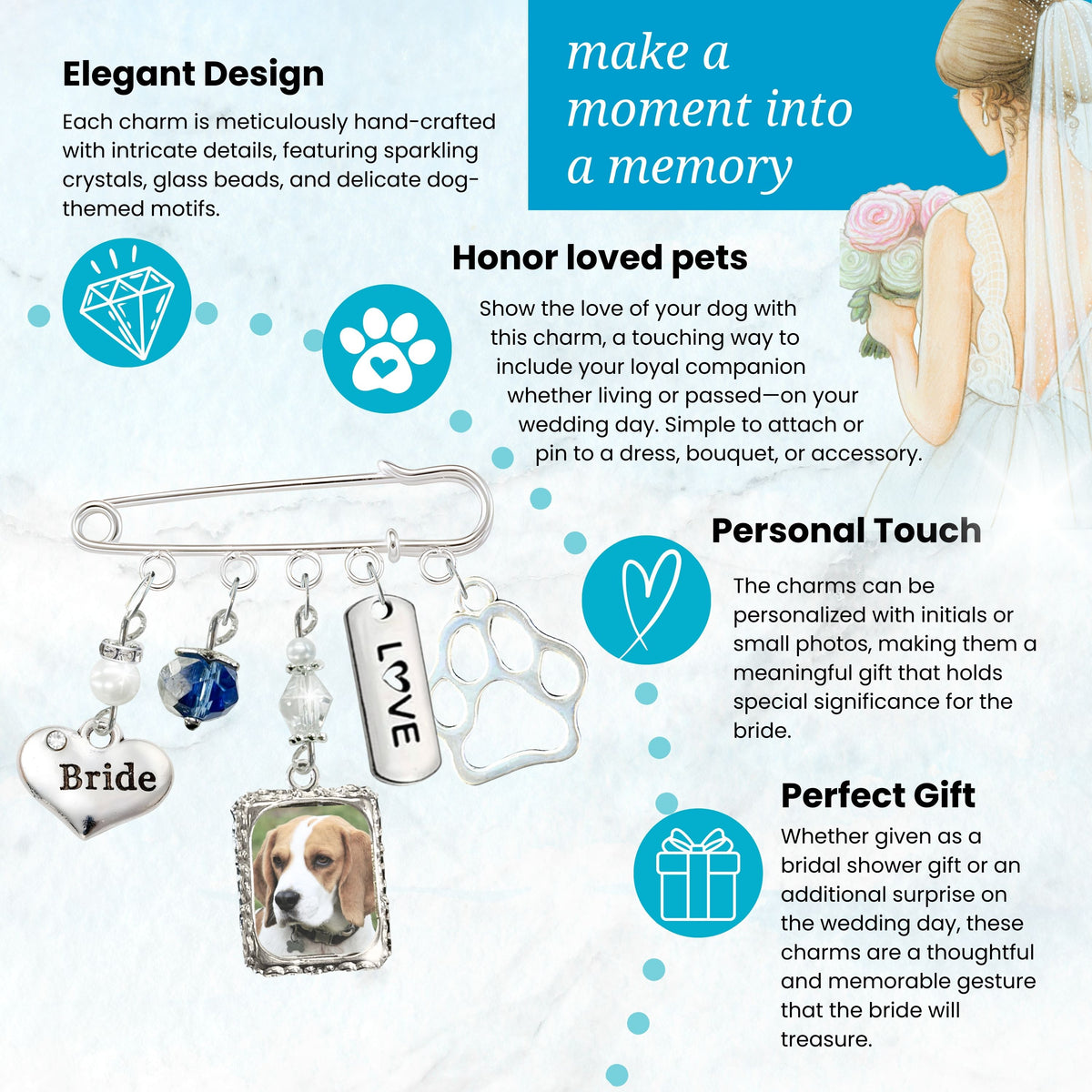 Something Blue Dog Wedding Pin for Bride | Dog Who Can't Attend, Paw Print & Photo Frame