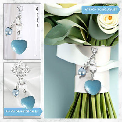 Something Blue Aventurine Heart Wedding Bouquet Charm for Bride, Bridal Shower Gift