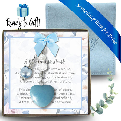 Something Blue Aventurine Heart Wedding Bouquet Charm for Bride, Bridal Shower Gift