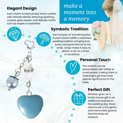 Something Blue Aventurine Heart Wedding Bouquet Charm for Bride, Bridal Shower Gift