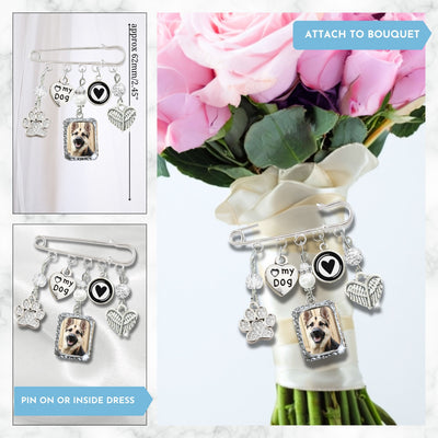 Something Blue Dog Memory Wedding Pin for Bride | Paw Print, Angel Wings & Photo Frame