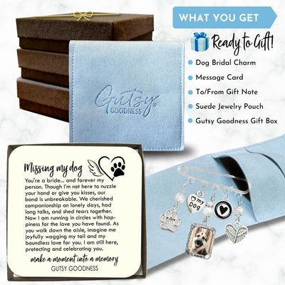 Something Blue Dog Memory Wedding Pin for Bride | Paw Print, Angel Wings & Photo Frame