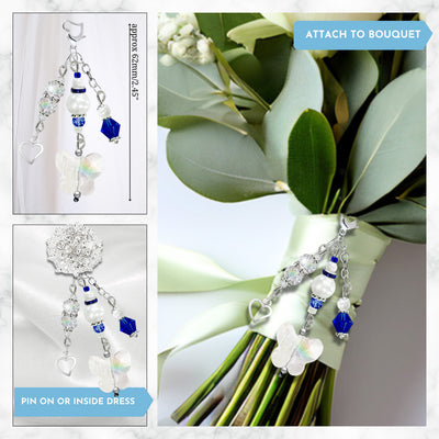 Something Blue Butterfly Kisses Wedding Bouquet Charm for Bride, Bridal Shower Gift