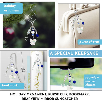 Something Blue Butterfly Kisses Wedding Bouquet Charm for Bride, Bridal Shower Gift