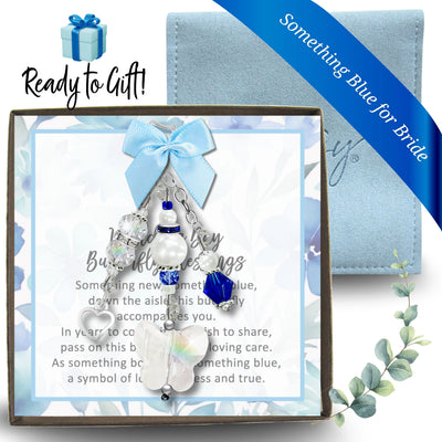 Something Blue Butterfly Kisses Wedding Bouquet Charm for Bride, Bridal Shower Gift
