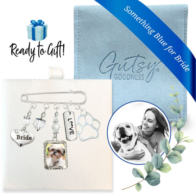 Something Blue Wedding Pin for Bride | Love My Dog Who Can't Attend, Paw Print Charm