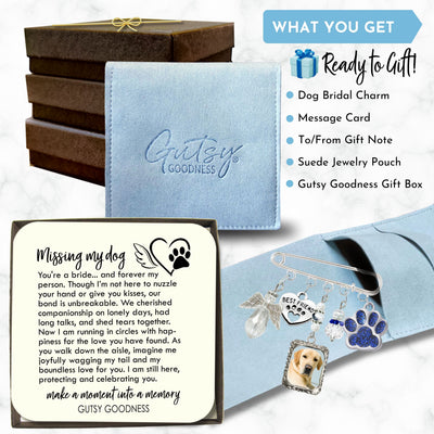 Something Blue Dog Memorial Wedding Pin for Bride | Angel, Paw Print & Custom Photo