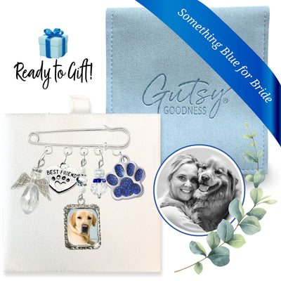 Something Blue Dog Memorial Wedding Pin for Bride | Angel, Paw Print & Custom Photo