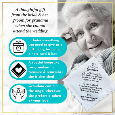 Grandmother of Bride Gift | Scalloped Wedding Handkerchief from Granddaughter + Keepsake Card | For Grandma Not Attending Ceremony