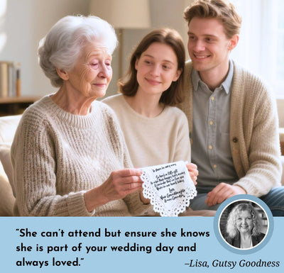 Grandmother of Bride Handkerchief Gift | Wedding Day Poem from Granddaughter | Grandma Can't Attend Ceremony | Keepsake Hanky You're With Us