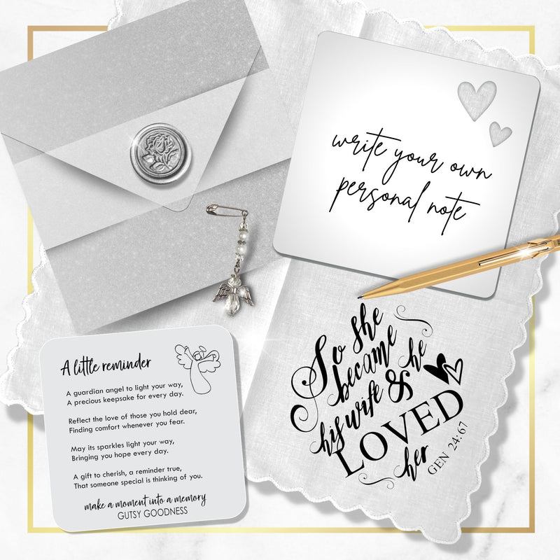 Wedding Gift Handkerchief for Wife to Be From Groom | Poem Hanky + Beaded Angel | Keepsake Card & Envelope for Bride