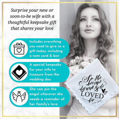 Wedding Gift Handkerchief for Wife to Be From Groom | Poem Hanky + Beaded Angel | Keepsake Card & Envelope for Bride