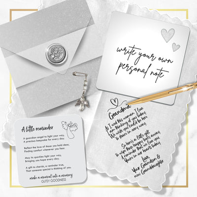 Grandmother of Groom Gift | Scalloped Wedding Handkerchief from Grandson + Keepsake Card | For Grandma Not Attending Ceremony