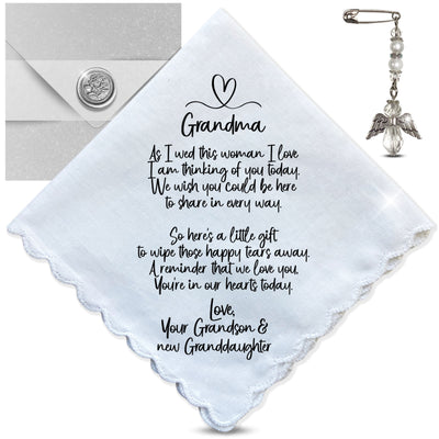 Grandmother of Groom Handkerchief Gift | Wedding Day Poem from Grandson | Grandma Not Attending Ceremony | Keepsake Hanky You're With Us