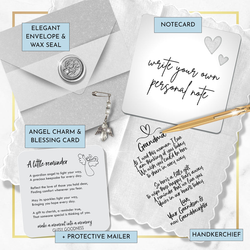 Grandmother of Groom Handkerchief Gift | Wedding Day Poem from Grandson | Grandma Not Attending Ceremony | Keepsake Hanky You're With Us