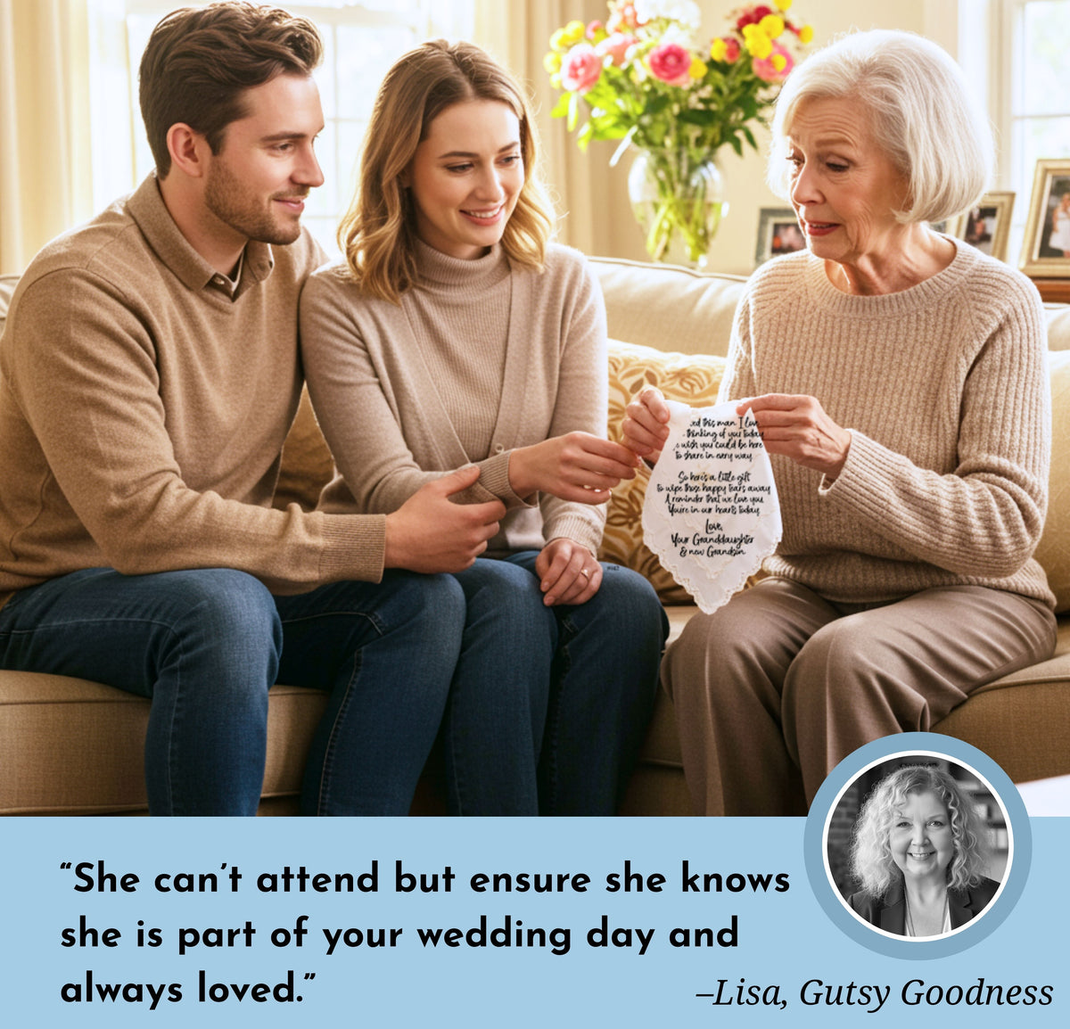 Grandmother of Groom Handkerchief Gift | Wedding Day Poem from Grandson | Grandma Not Attending Ceremony | Keepsake Hanky You're With Us