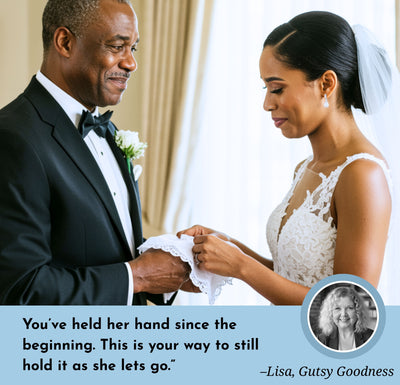 Wedding Handkerchief for Bride Gift for Daughter from Dad | Custom Poem on Scallop Hankie + Something Blue Angel | Keepsake Card & Envelope