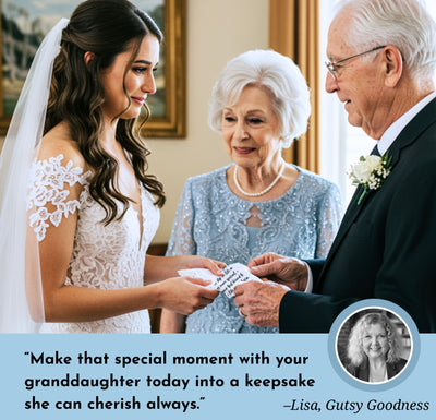 Wedding Gift for Granddaughter from Grandparents Handkerchief Poem | Scallop Hankie + Something Blue Angel for Bride |  Keepsake Envelope