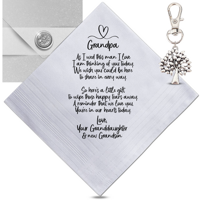 Grandfather of Bride Wedding Handkerchief Gift | From Granddaughter Poem + Tree of Life Keychain