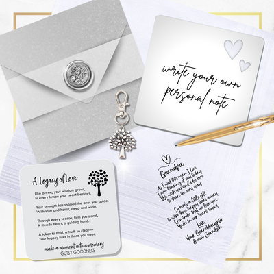 Grandfather of Bride Wedding Handkerchief Gift | From Granddaughter Poem + Tree of Life Keychain