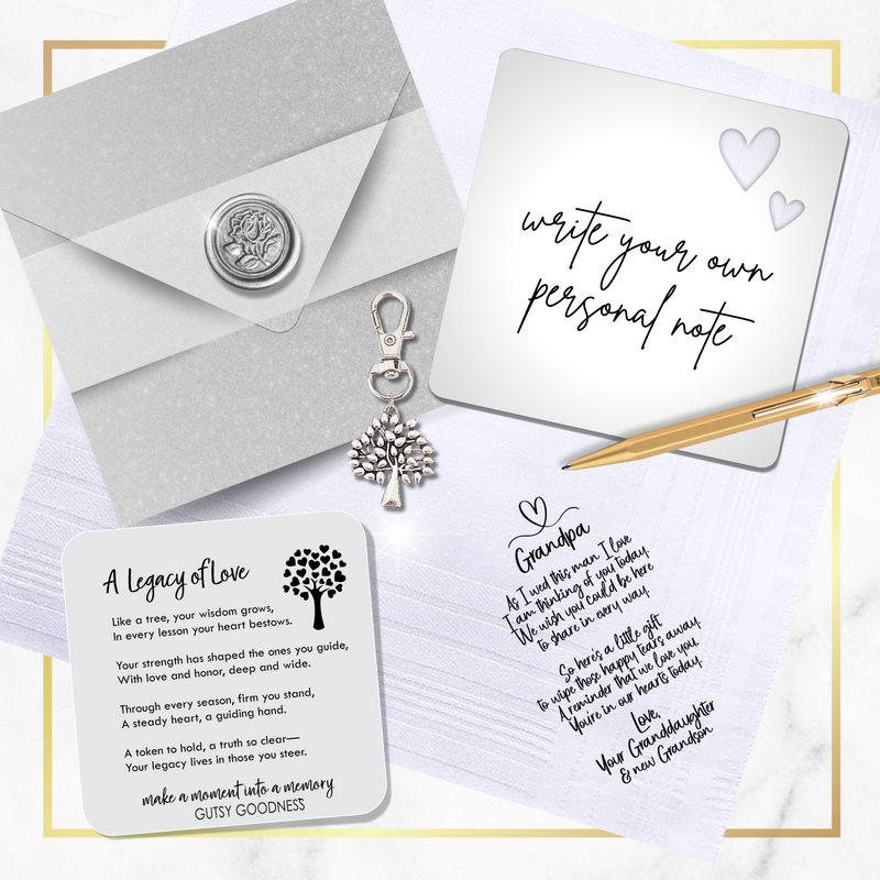 Grandfather of Bride Wedding Handkerchief Gift | From Granddaughter Poem + Tree of Life Keychain