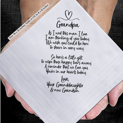 Grandfather of Bride Wedding Handkerchief Gift | From Granddaughter Poem + Tree of Life Keychain