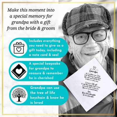 Grandfather of Bride Wedding Handkerchief Gift | From Granddaughter Poem + Tree of Life Keychain