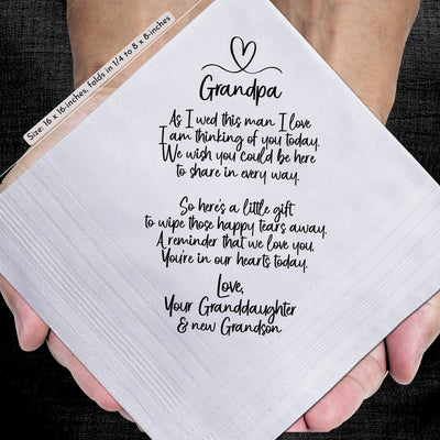 Grandfather of Bride Gift | Wedding Handkerchief from Granddaughter + Tree of Life Keychain | Keepsake for Grandpa Not Attending + Card