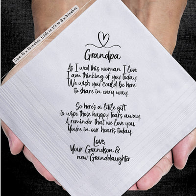 Grandfather of Bride Gift | Wedding Handkerchief from Granddaughter + Tree of Life Keychain | Keepsake for Grandpa Not Attending + Card