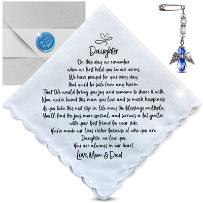 Wedding Gift for Granddaughter from Grandpa Handkerchief Poem | Scallop Hankie + Something Blue Angel for Bride |  Keepsake Card & Envelope