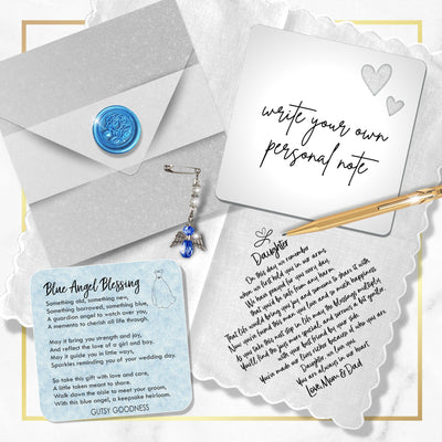 Daughter Wedding Gift from Parents | Handkerchief with Poem | Keepsake from Mom & Dad | Handmade Something Blue Angel