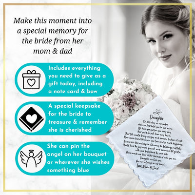 Daughter Wedding Gift from Parents | Handkerchief with Poem | Keepsake from Mom & Dad | Handmade Something Blue Angel