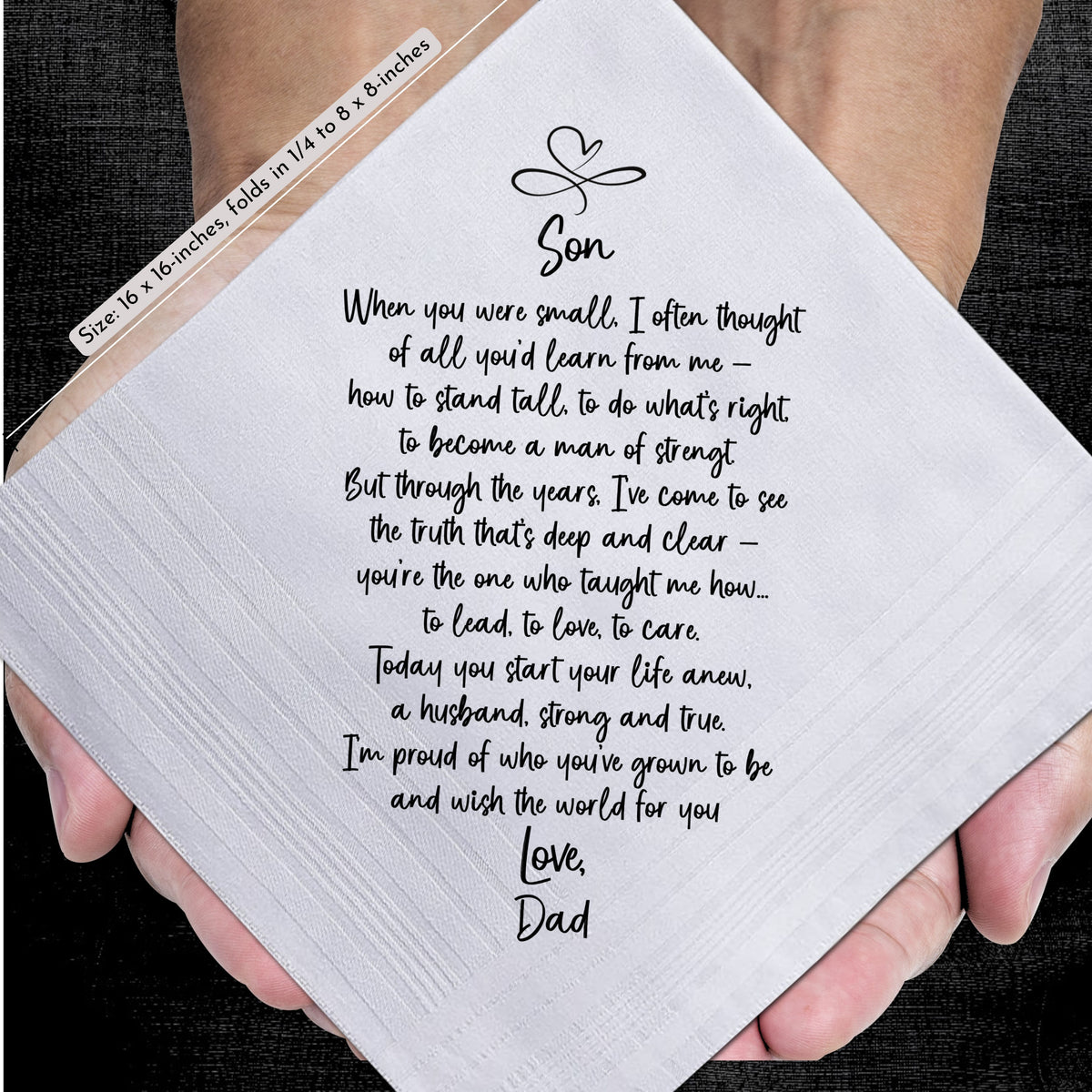 To My Son on His Wedding Day | Groom Handkerchief Gift from Dad | Keepsake Hankie + Proud of You Poem from Father | Keychain and Envelope