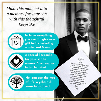 To My Son on His Wedding Day | Groom Handkerchief Gift from Dad | Keepsake Hankie + Proud of You Poem from Father | Keychain and Envelope