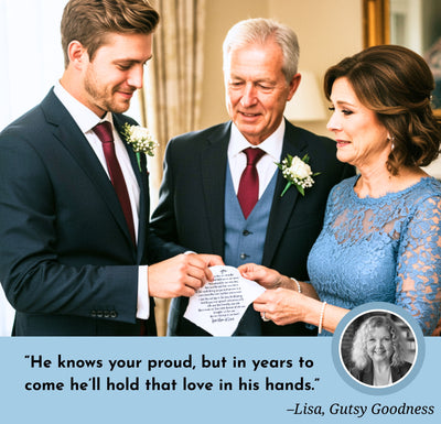 Groom Handkerchief Gift from Mom and Dad | To Our Son on His Wedding Day | Keepsake Hankie + Poem Set, Card, Keychain, Wax-Sealed Envelope