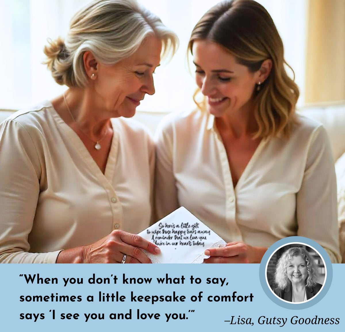 Sympathy Memorial Handkerchief Gift | Hold You in My Heart Poem | Keepsake Angel Charm, Greeting Card Words & Envelope for Loss of Loved One