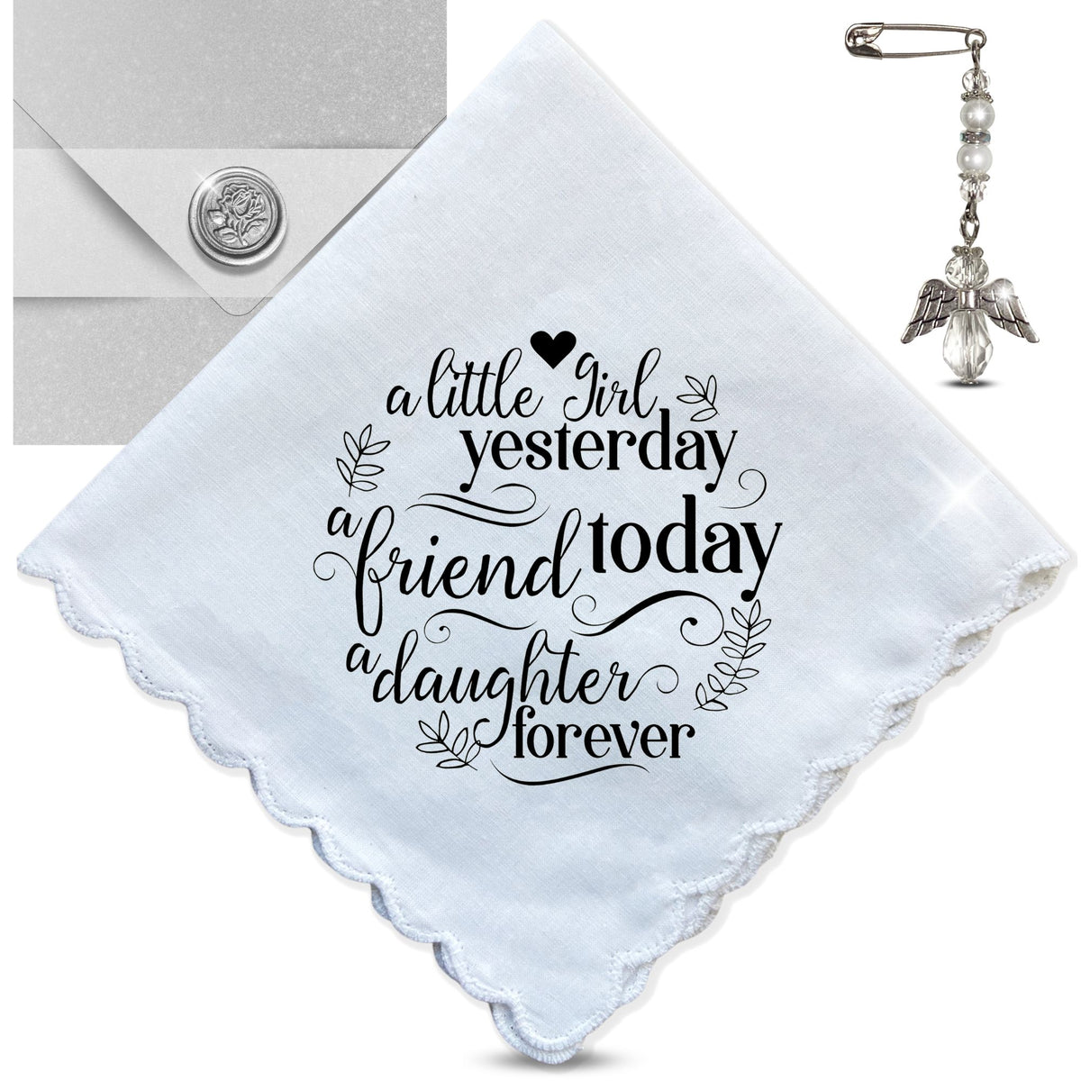 Gift for Daughter Handkerchief | A Little Girl Yesterday Poem | Wedding, Birthday or Graduation Keepsake Hanky + Card in Shimmer Envelope