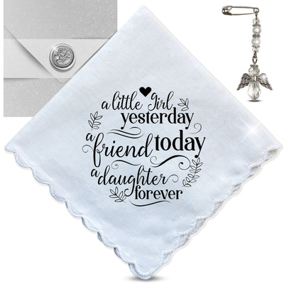 Gift for Daughter Handkerchief | A Little Girl Yesterday Poem | Wedding, Birthday or Graduation Keepsake Hanky + Card in Shimmer Envelope