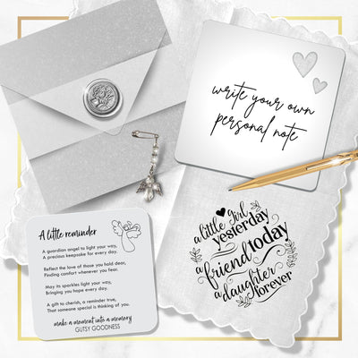Gift for Daughter Handkerchief | A Little Girl Yesterday Poem | Wedding, Birthday or Graduation Keepsake Hanky + Card in Shimmer Envelope