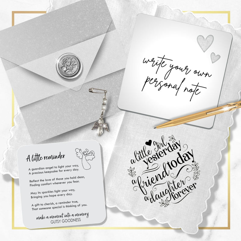 Gift for Daughter Handkerchief | A Little Girl Yesterday Poem | Wedding, Birthday or Graduation Keepsake Hanky + Card in Shimmer Envelope