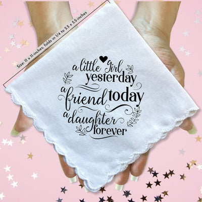 Gift for Daughter Handkerchief | A Little Girl Yesterday Poem | Wedding, Birthday or Graduation Keepsake Hanky + Card in Shimmer Envelope