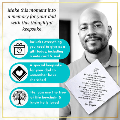 Father of the Bride Handkerchief | Sentimental Wedding Gift from Daughter with Hankie | Tree of Life Keychain & Keepsake Card with Envelope