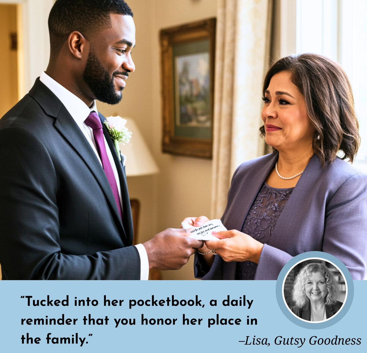 Bonus Mom or Step Mother of the Groom Handkerchief from Son Wedding Gift with Angel Charm Card & Wax-Sealed Envelope