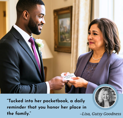 Bonus Mom or Step Mother of the Groom Handkerchief from Son Wedding Gift with Angel Charm Card & Wax-Sealed Envelope