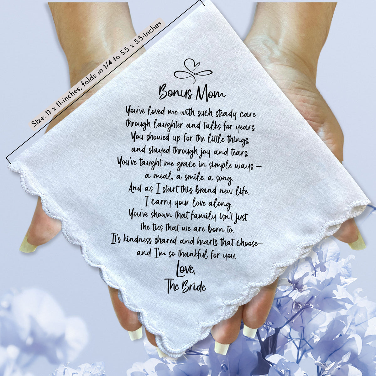 Bonus Mom or Step Mother of the Bride Handkerchief from Daughter Childhood Thanks Gift with Angel Charm Card & Wax-Sealed Envelope