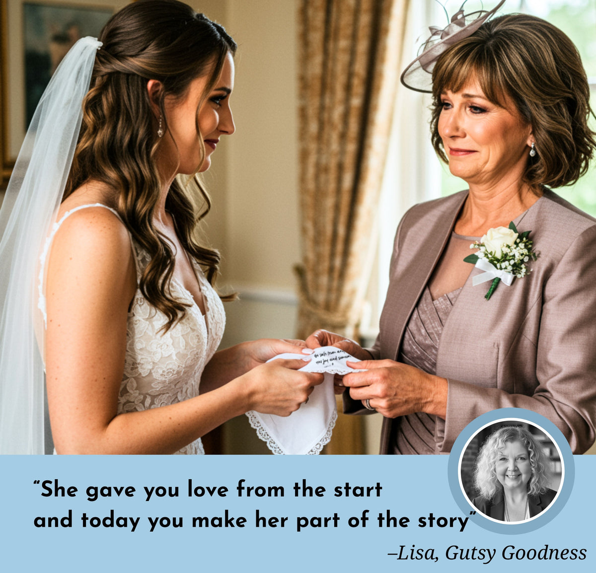 Bonus Mom or Step Mother of the Bride Handkerchief from Daughter Childhood Thanks Gift with Angel Charm Card & Wax-Sealed Envelope